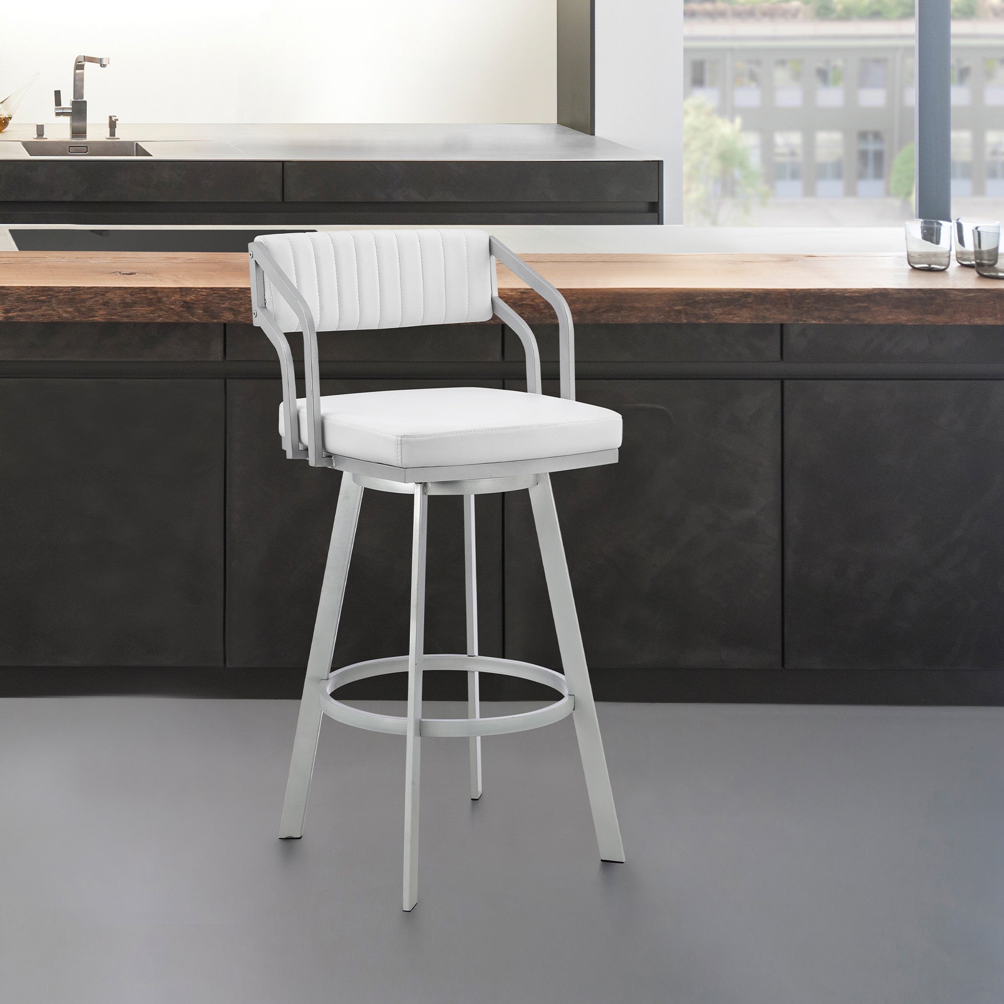26" Timeless White Faux Leather Bar Stool