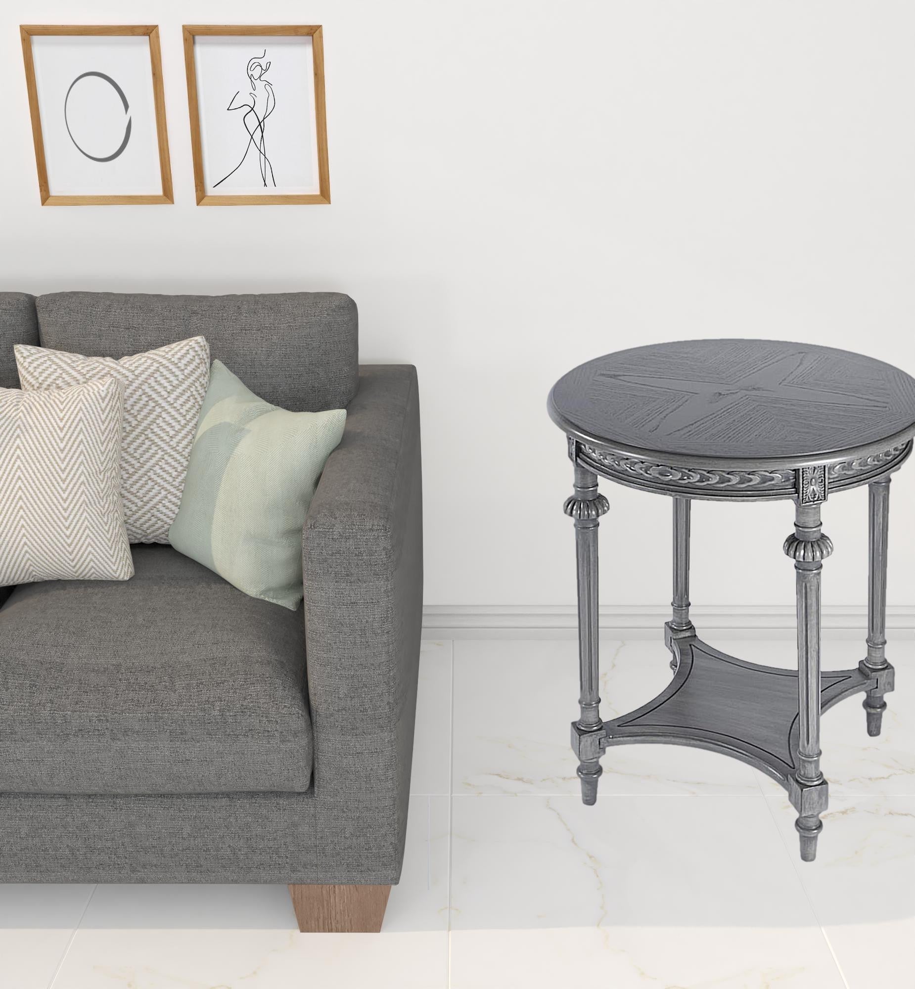 27" Gray Classic Round End Table With Shelf