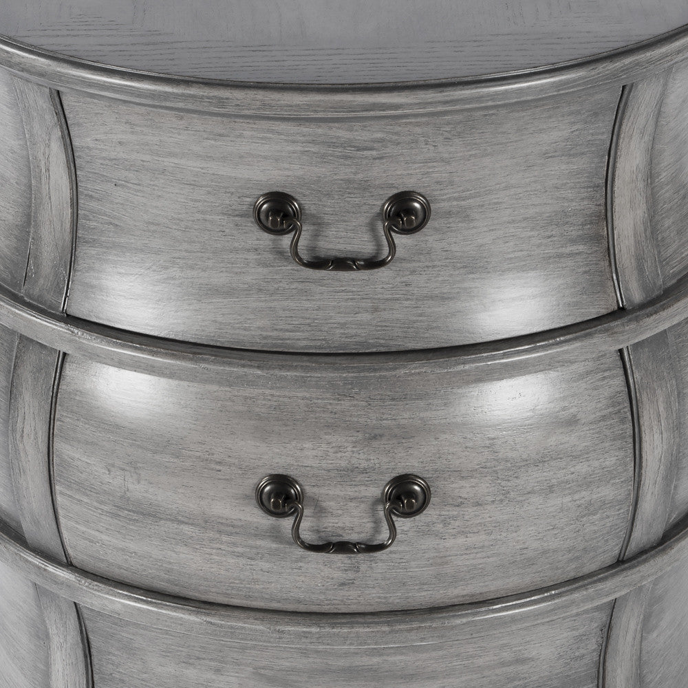 27" Grey Wood Round End Table With Three Drawers