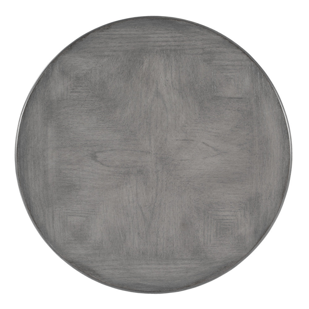 27" Grey Wood Round End Table With Three Drawers