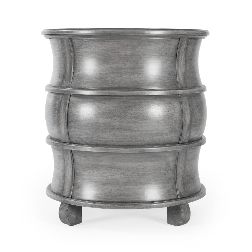 27" Grey Wood Round End Table With Three Drawers