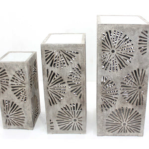 Gray 3 Piece Industrial Floral Mirrored Nesting Table Set