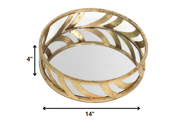 Gold Streamline Mirror Tray - 14 x 14 x 4