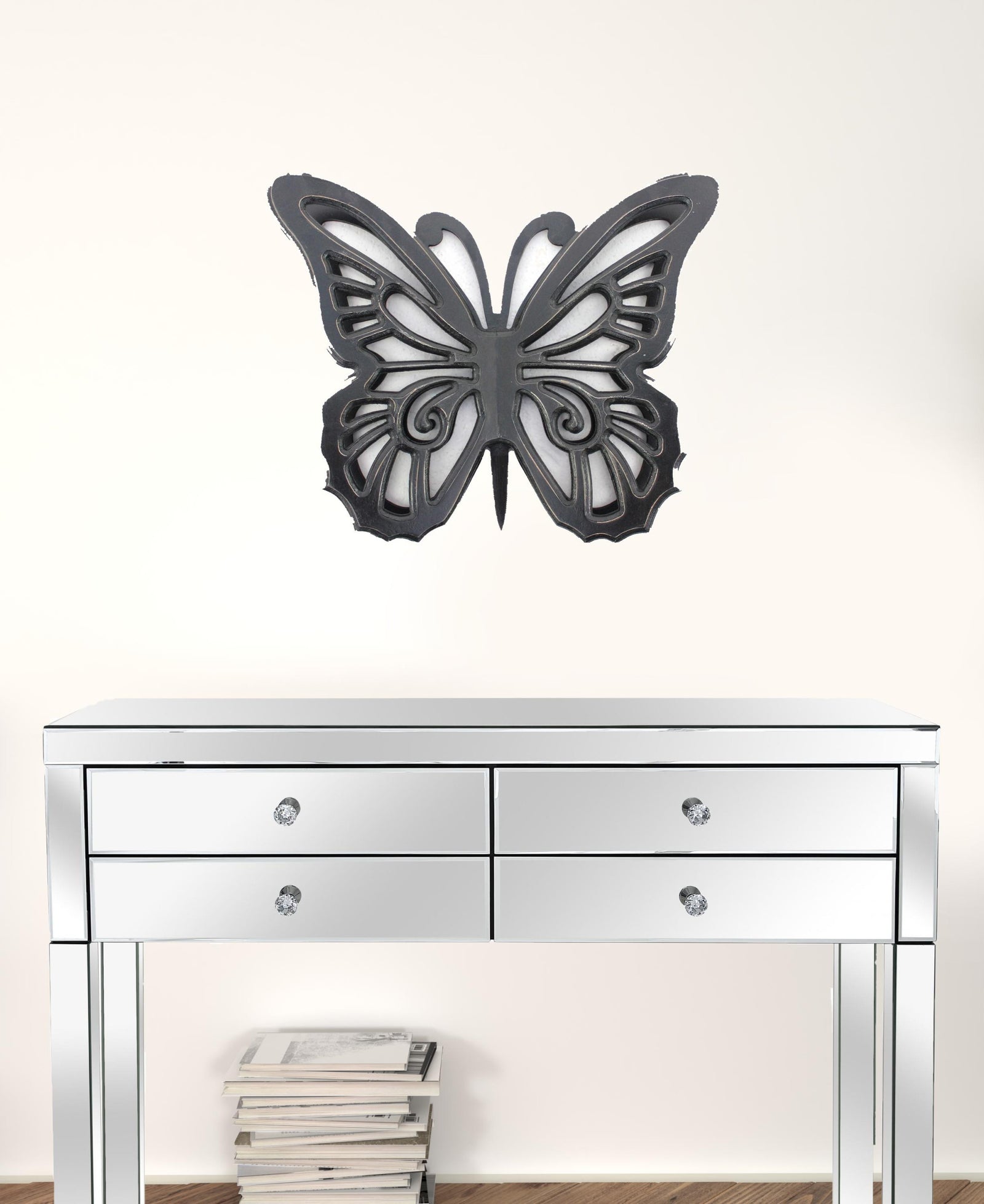 18.5" X 23.25" X 4.25" Black Rustic Butterfly Wooden Wall Decor