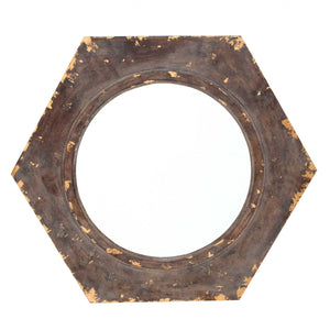 23,5 X 27 X 3,5 Marco hexagonal redondo vintage de bronce - Espejo cosmético