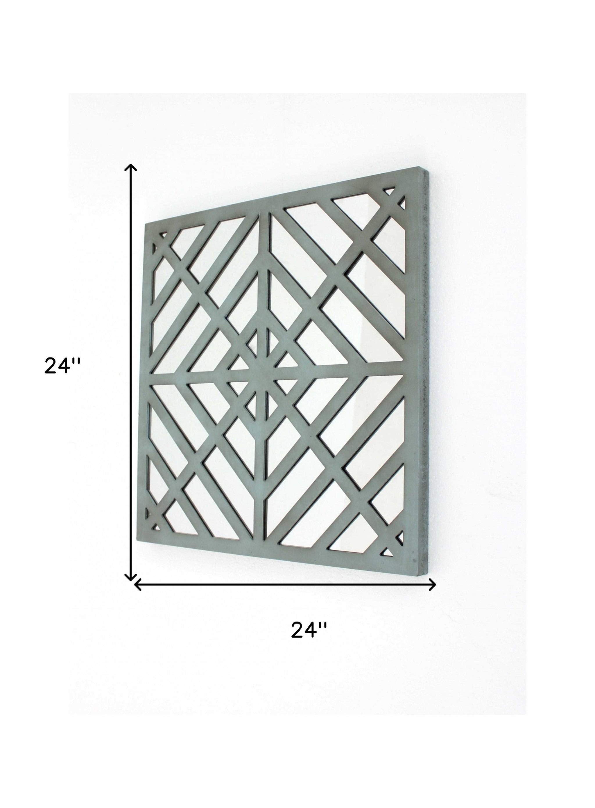 1,25 x 23,25 x 23,25 decoración de pared de madera cuadrada con espejo azul