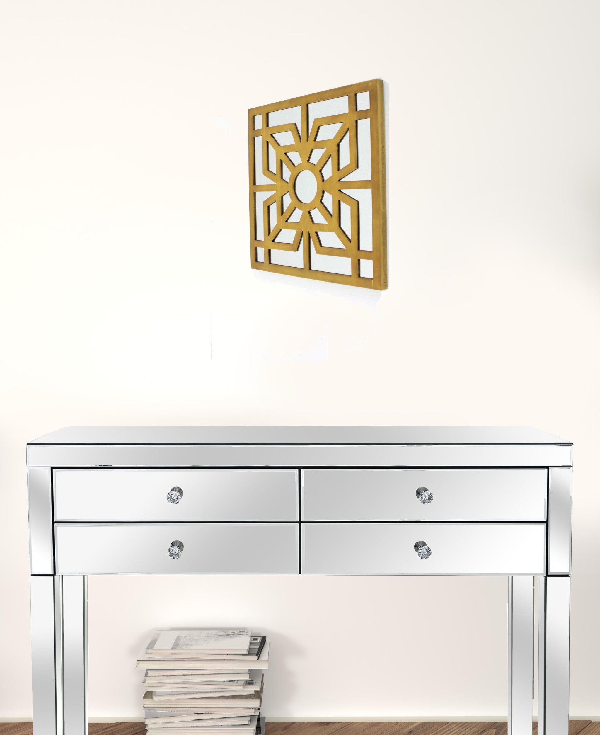 1,25 x 23,25 x 23,25 decoración de pared de madera cuadrada con espejo azul