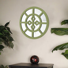 Redondo con espejo rústico verde de 15,5 x 15,5 - Decoración de pared de madera