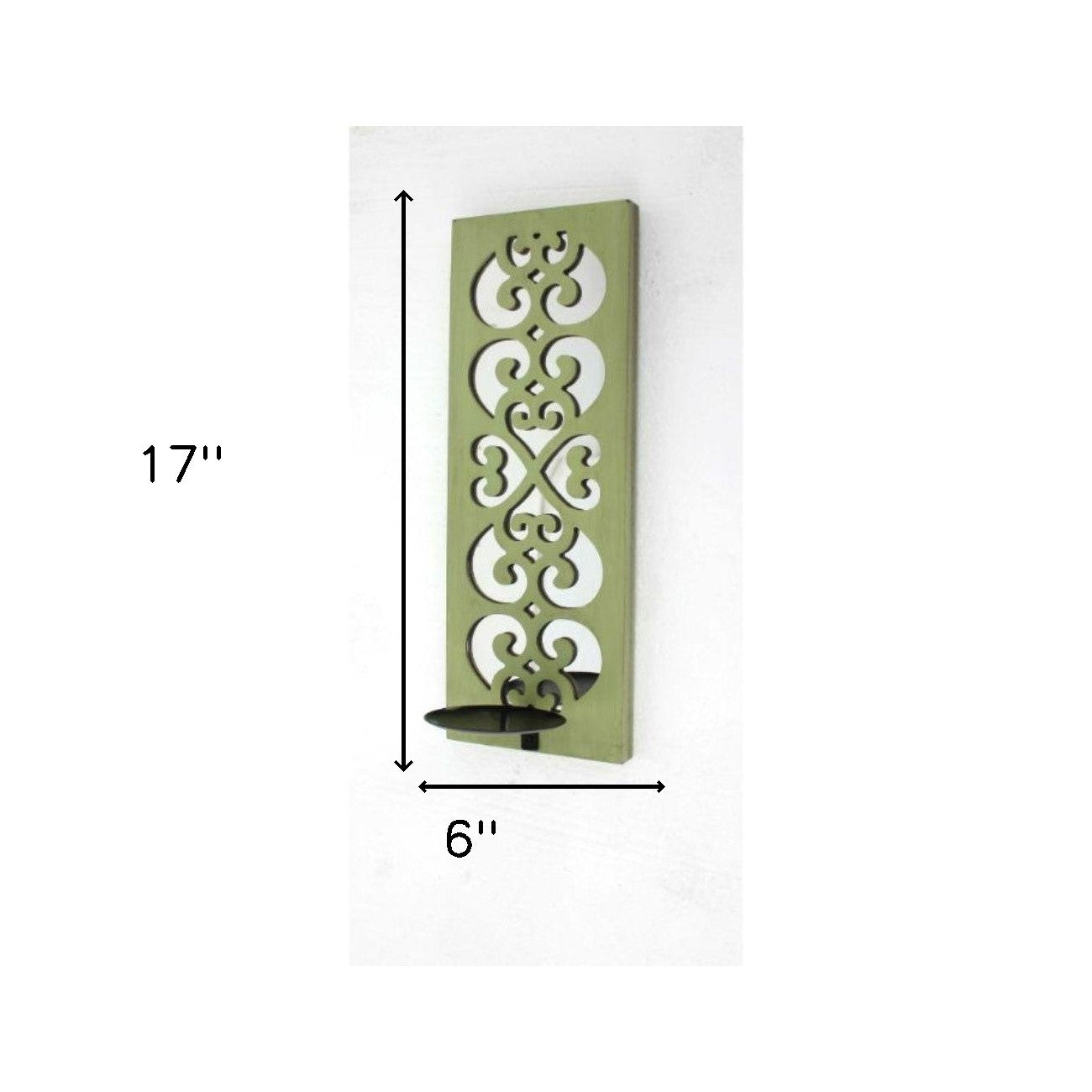 17" X 5" X 6" Green, Wood, Mirror - Candle Holder Sconce