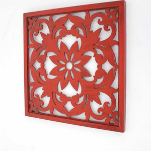 1 X 24 X 24 Red Vintage Floral - Wall Plaque