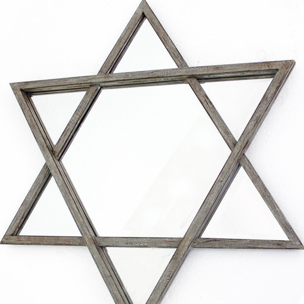 26 X 30 X 2 Silver Rustic Hexagram Wooden - Cosmetic Mirror