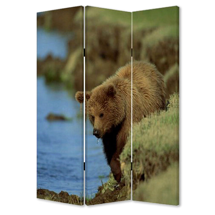 1" X 48" X 72" Multi Color Wood Canvas Bear  Screen