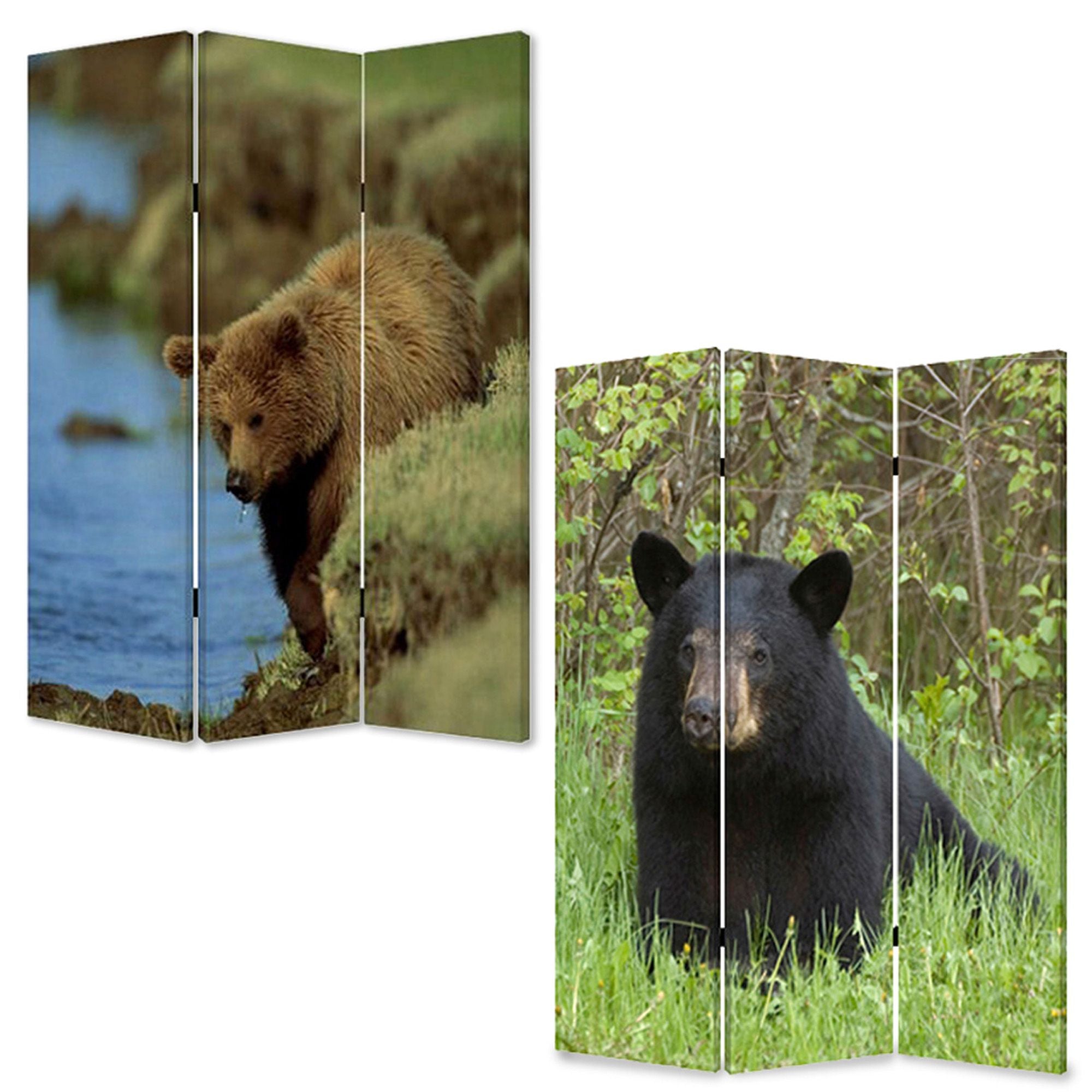 1" X 48" X 72" Multi Color Wood Canvas Bear  Screen