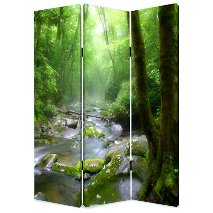 1" X 48" X 72" Multi Color Wood Canvas Meadows And Streams  Screen