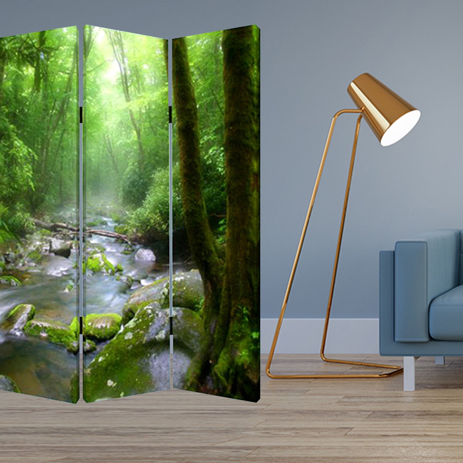 1" X 48" X 72" Multi Color Wood Canvas Meadows And Streams  Screen