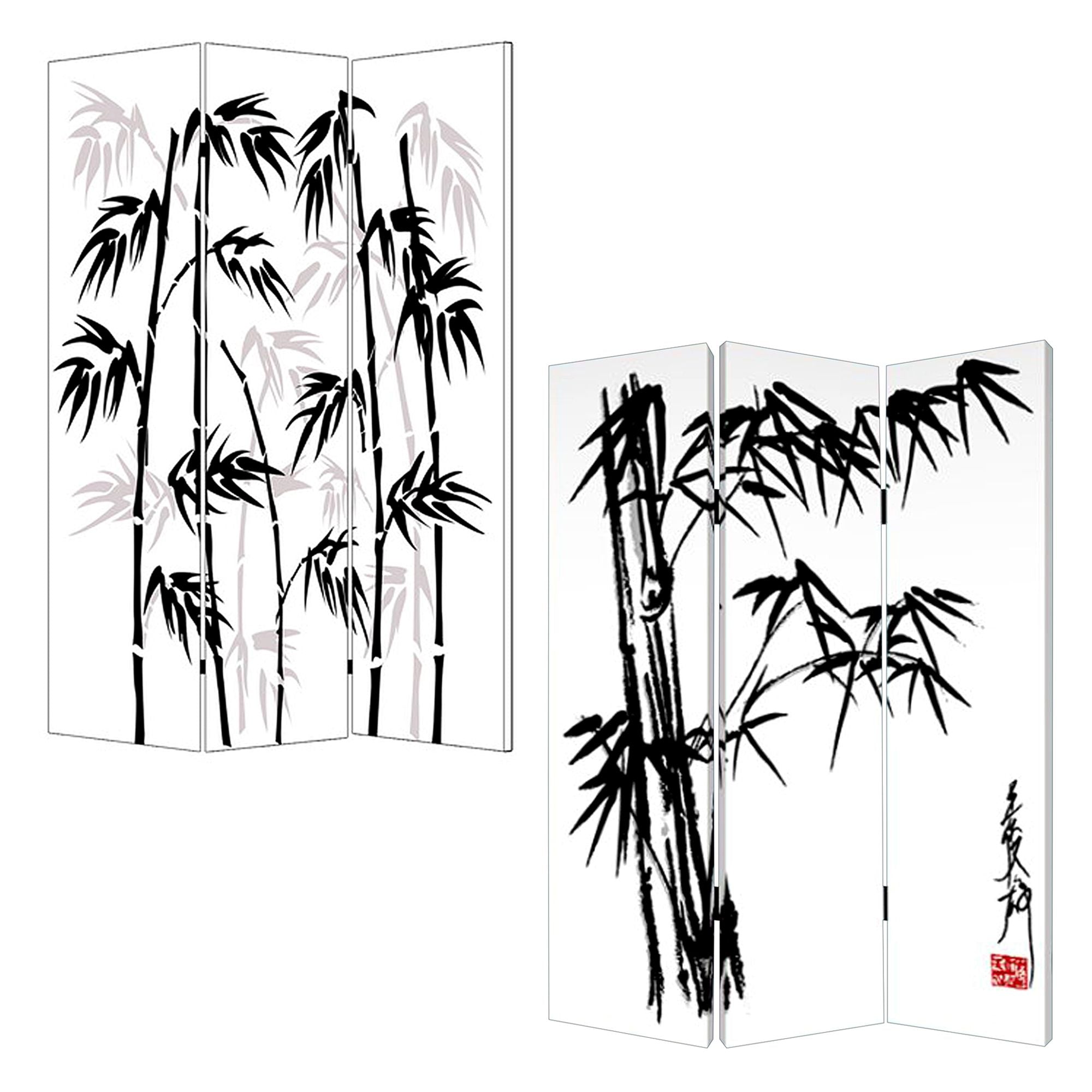 1 X 48 X 72 Multi Color Wood Canvas Bamboo Leaf  Screen