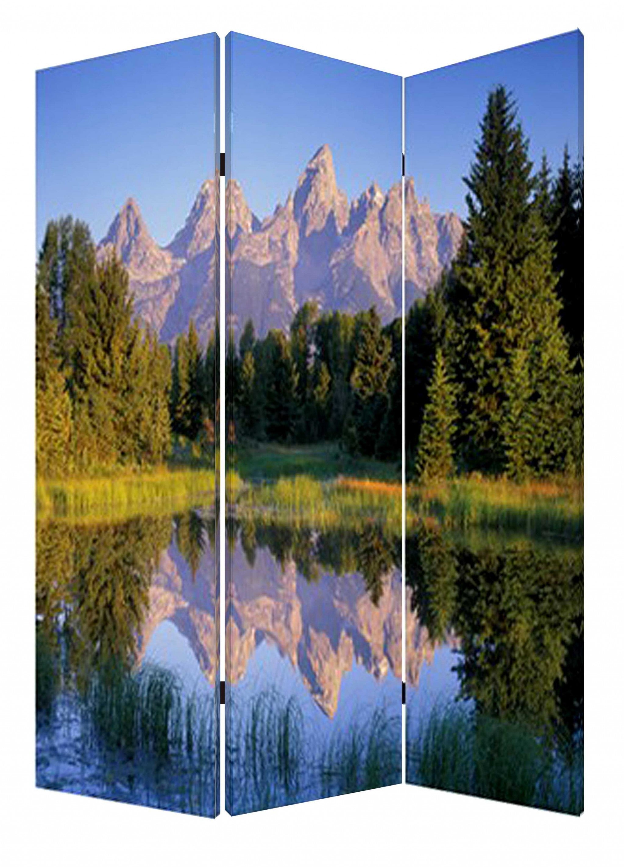 1 X 48 X 72 Multi Color Wood Canvas Mountain Peaks  Screen
