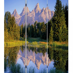1 X 48 X 72 Multi Color Wood Canvas Mountain Peaks  Screen