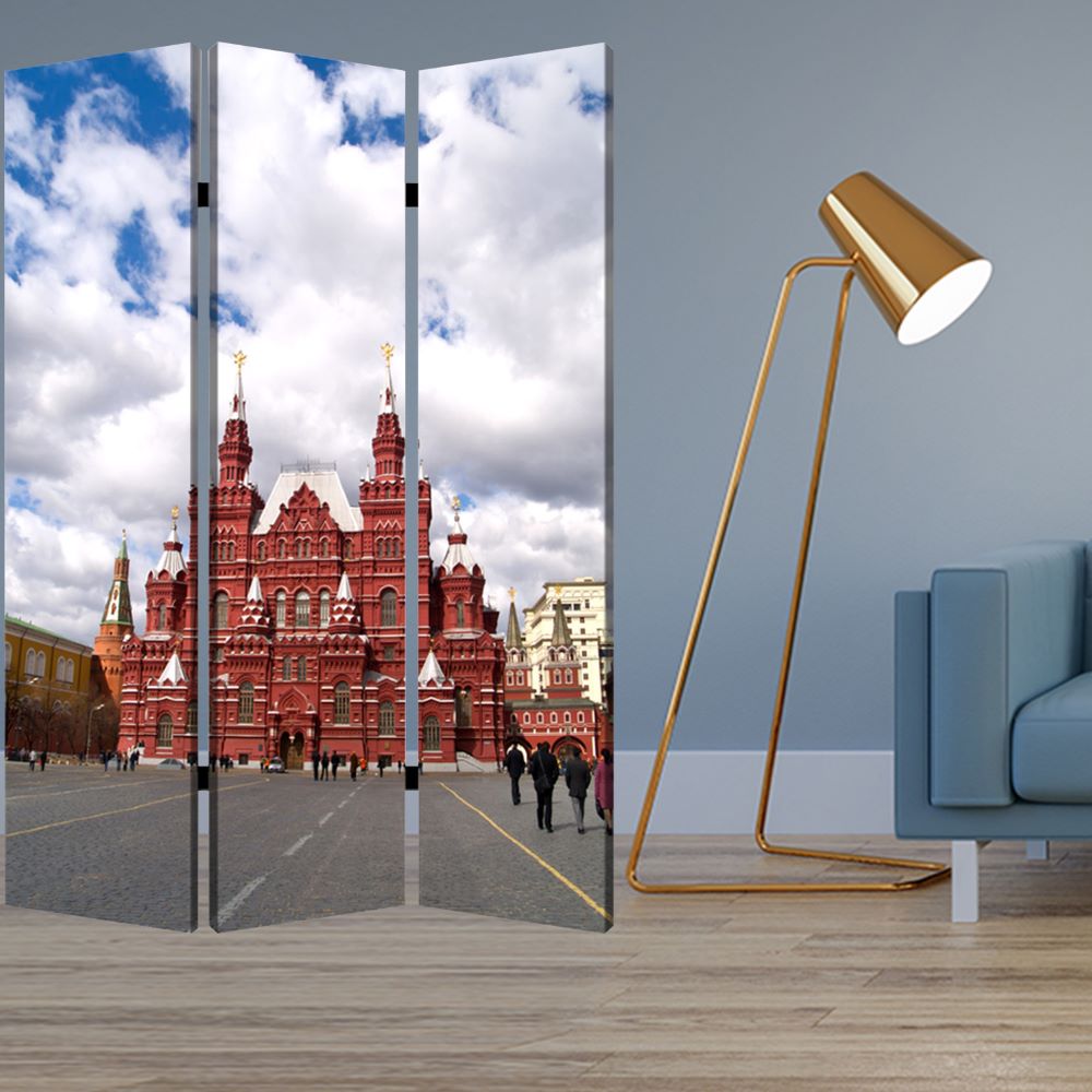 1" X 48" X 72" Multi Color Wood Canvas Russia  Screen