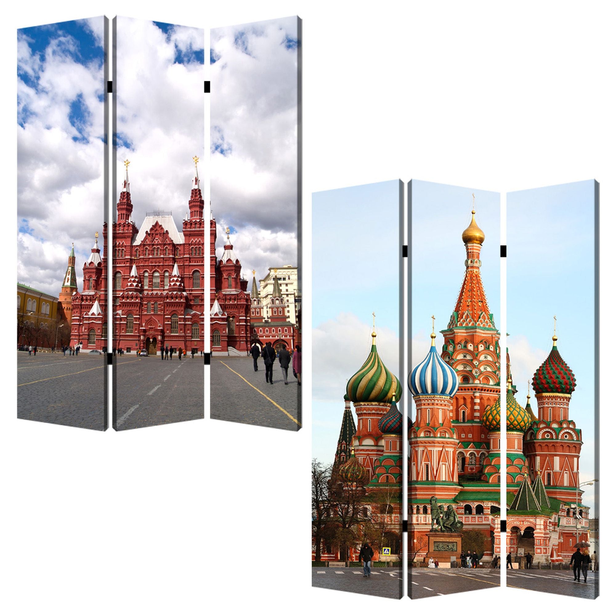 1" X 48" X 72" Multi Color Wood Canvas Russia  Screen