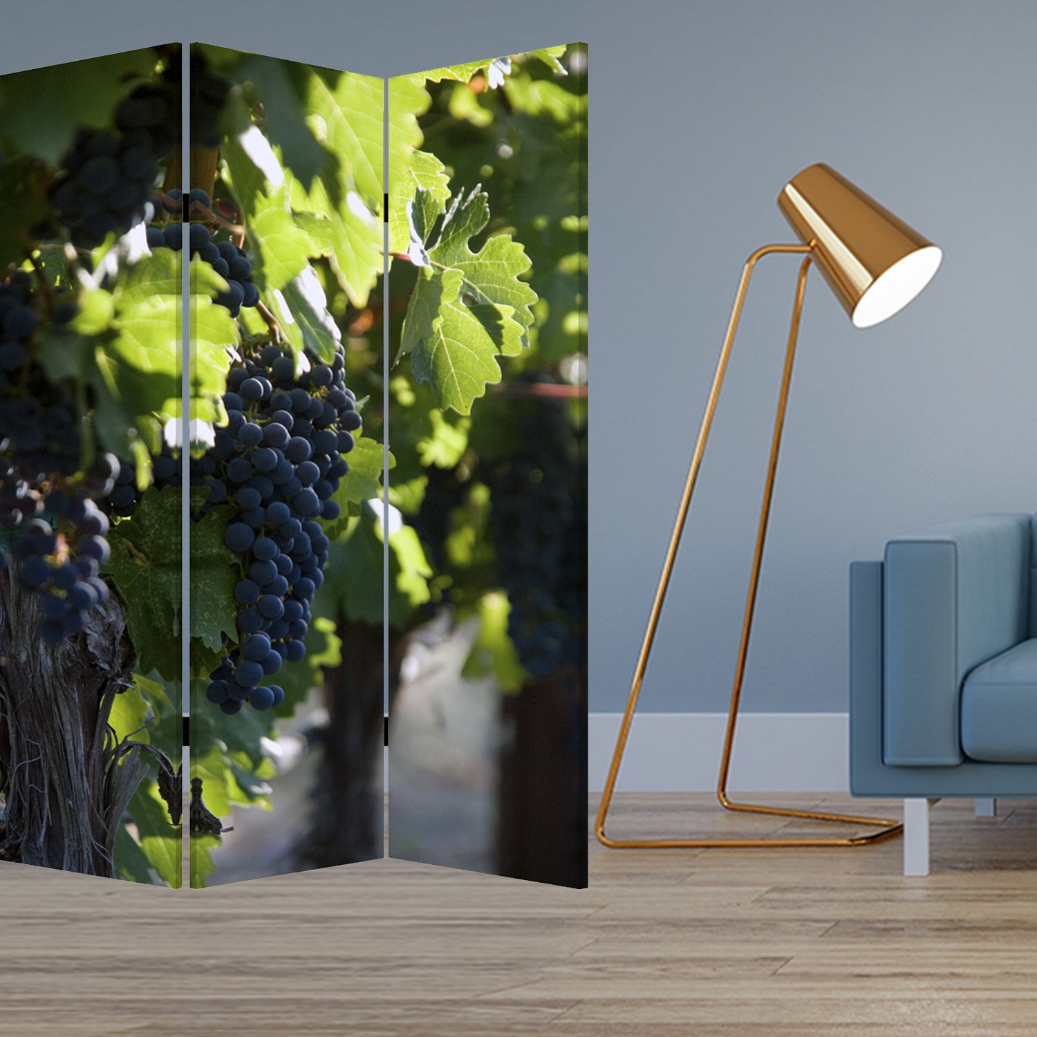 1" X 48" X 72" Multi Color Wood Canvas Wine Country  Screen