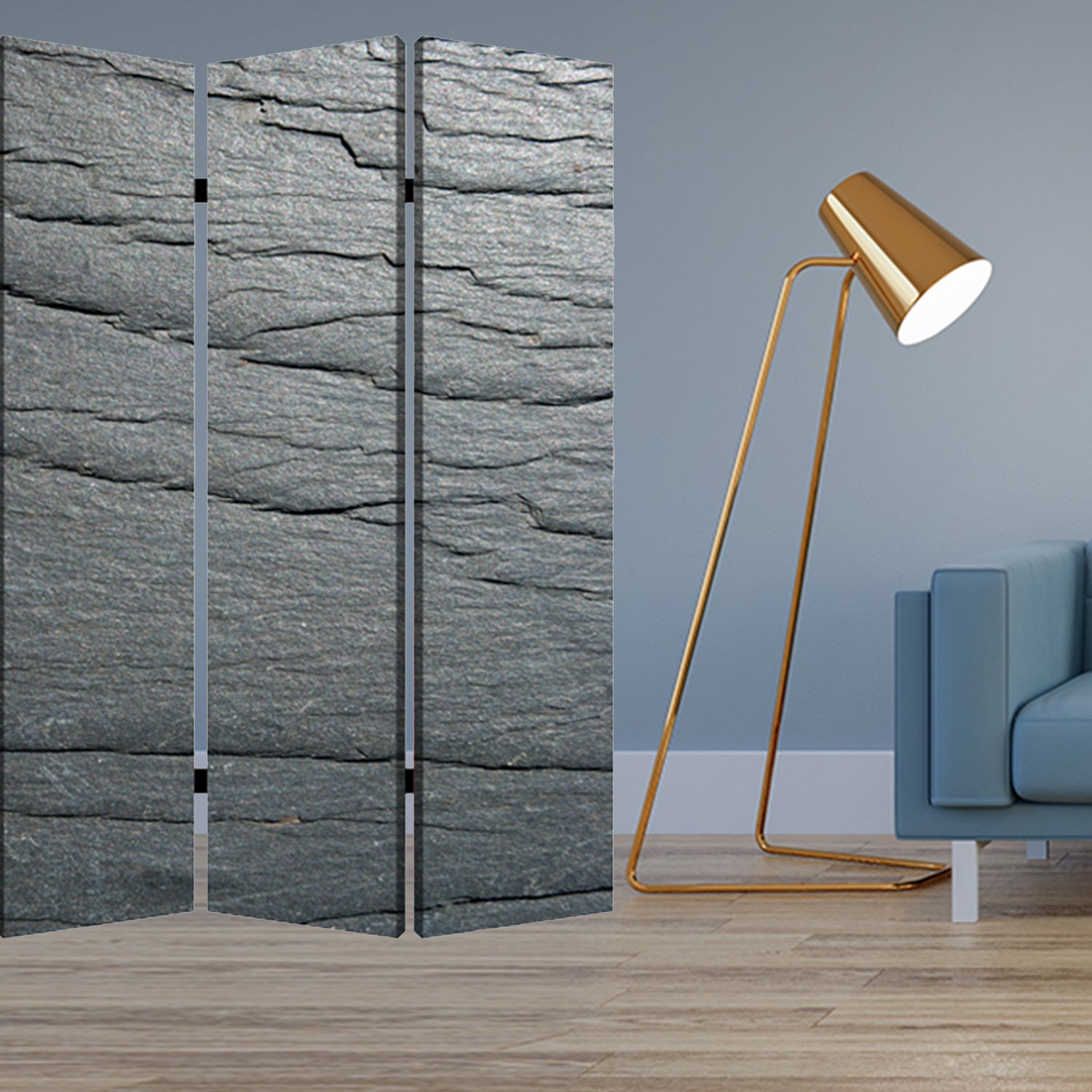 1" X 84" X 84" Multi Color Wood Canvas Black Slate  Screen