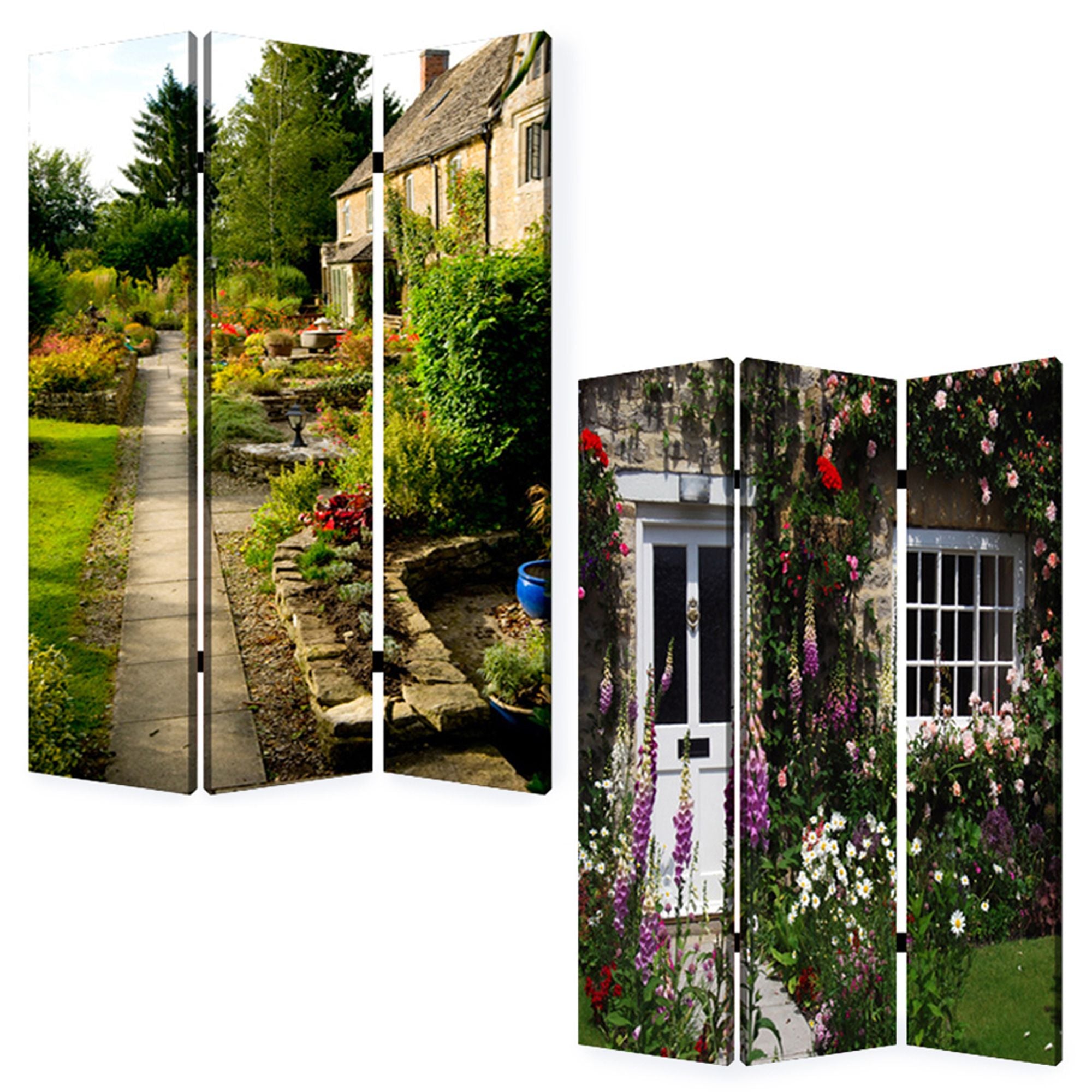 1" X 48" X 72" Multi Color Wood Canvas English Garden  Screen
