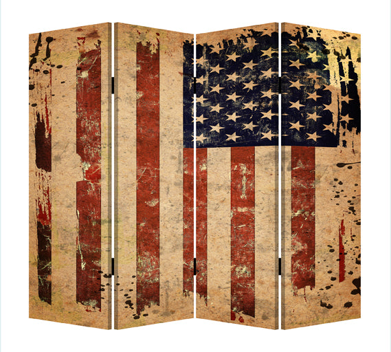 1" X 84" X 84" Multi Color Wood Canvas American Flag  Screen