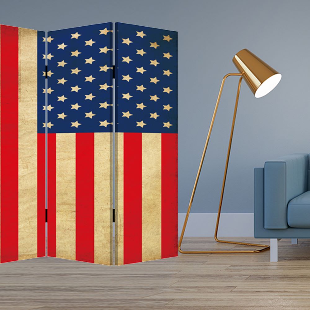 1" X 84" X 84" Multi Color Wood Canvas American Flag  Screen