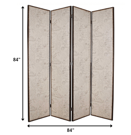 Tan Wood & Fabric  Screen - 1 x 84 x 84