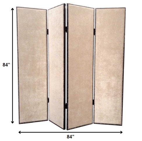 Tan Wood & Fabric  Screen - 1 x 84 x 84