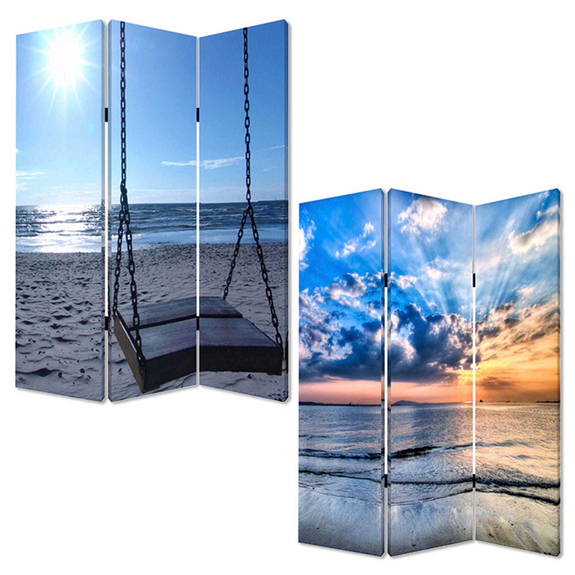 1" X 48" X 72" Multi Color Wood Canvas Seaside Serenity  Screen