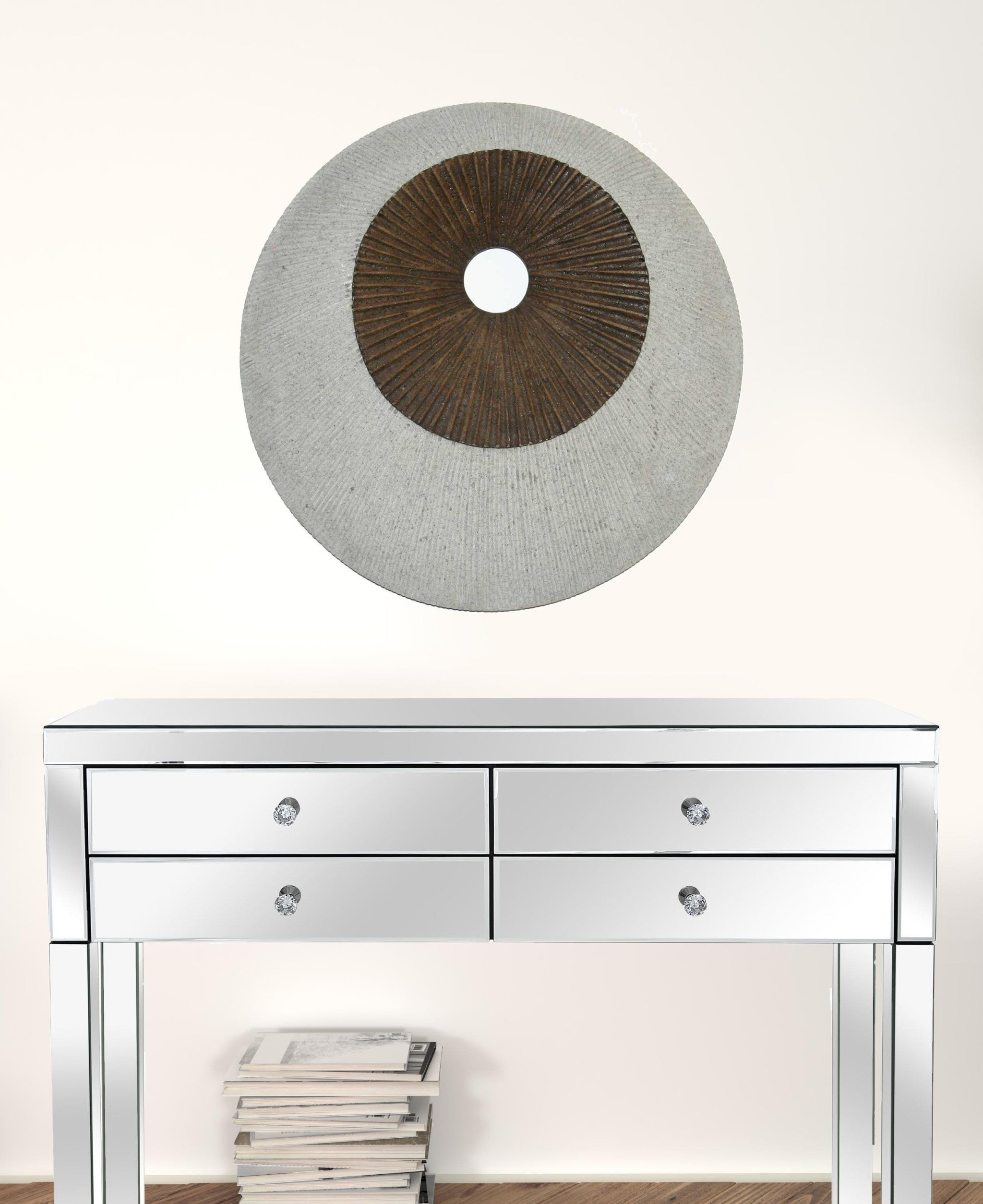 1 X 26 X 26 Brown & Gray Round Double Layer Ribbed  Wall Decor