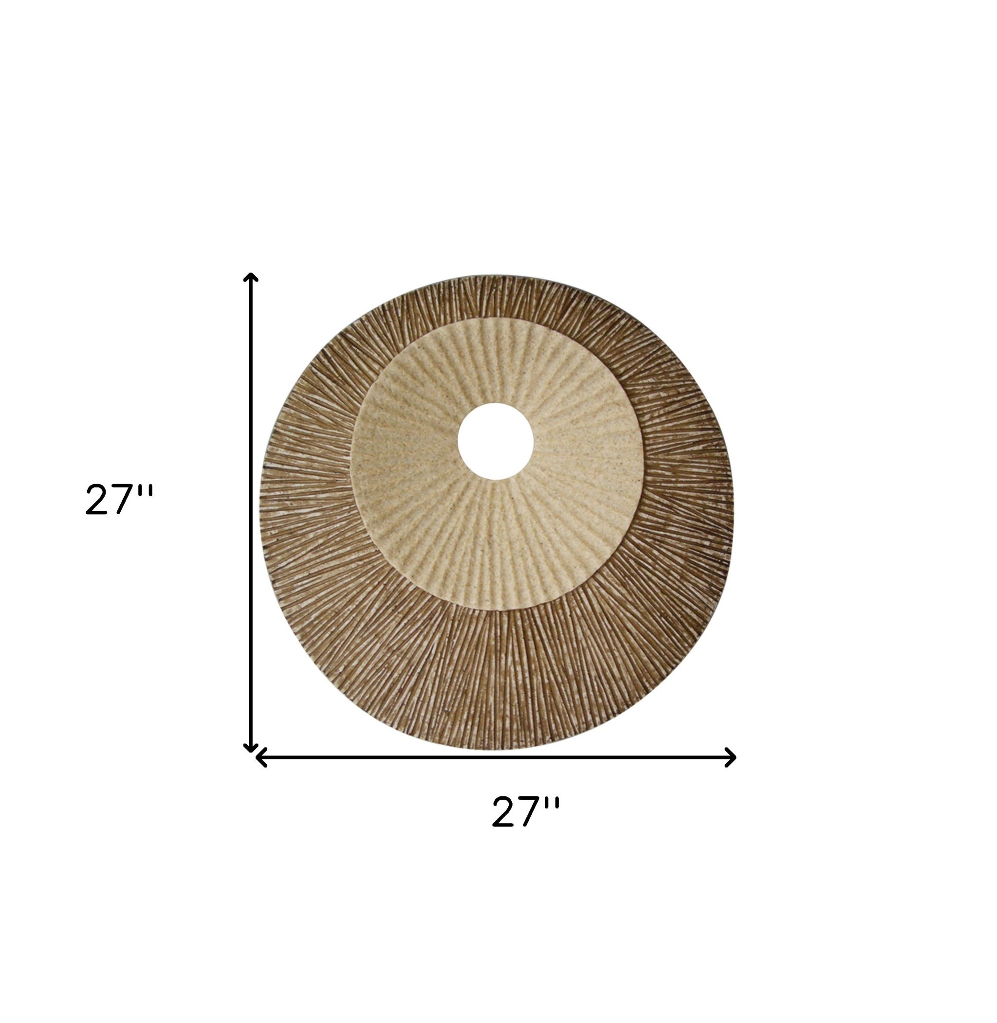 1 X 26 X 26 Brown Round Double Layer Ribbed  Wall Plaque