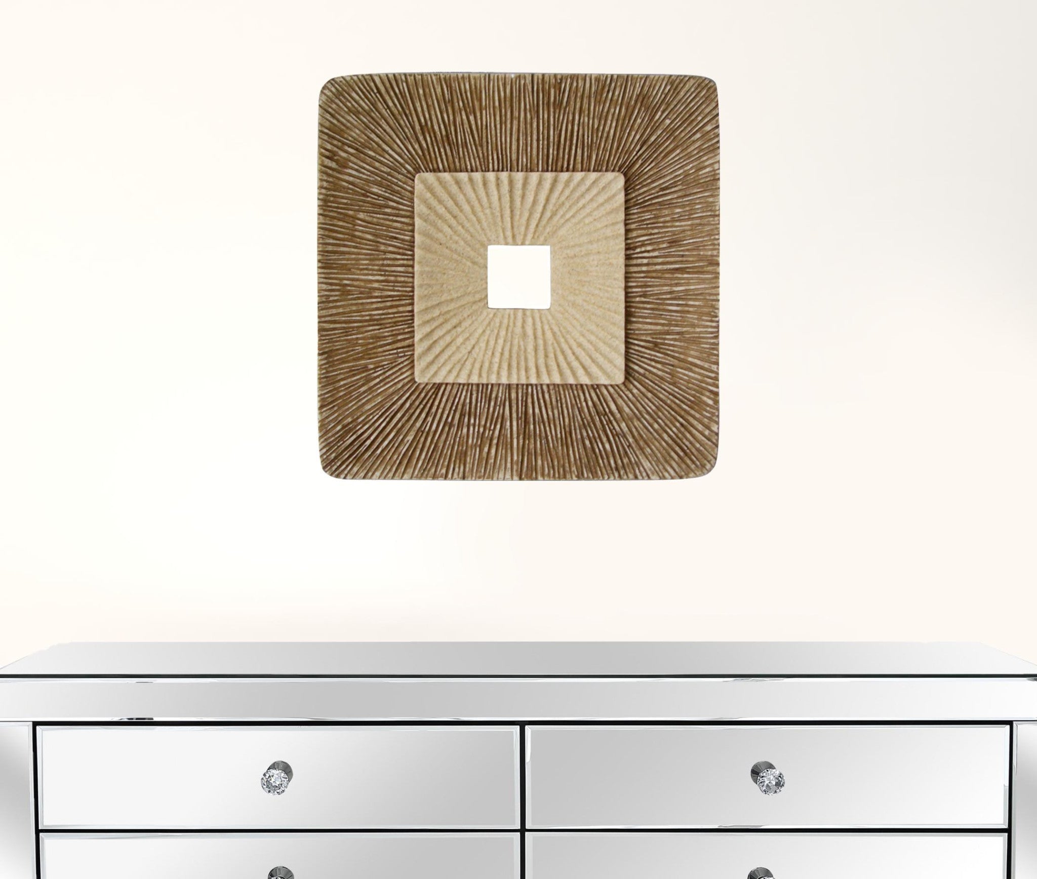 1 X 14 X 14 Brown Concave Square Double Layer Ribbed  Wall Plaque Set Of 2