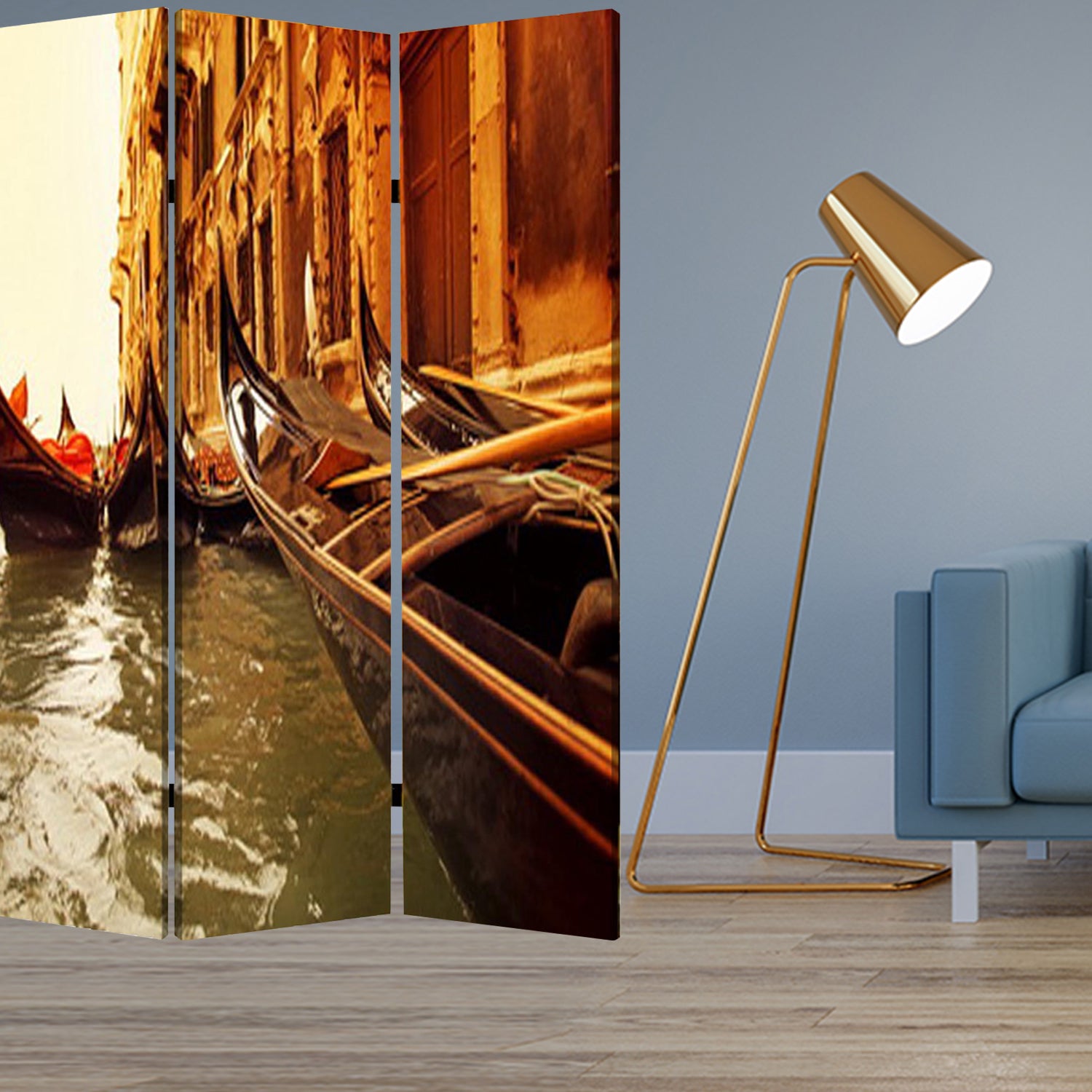 1" X 48" X 72" Multi Color Wood Canvas Venice  Screen