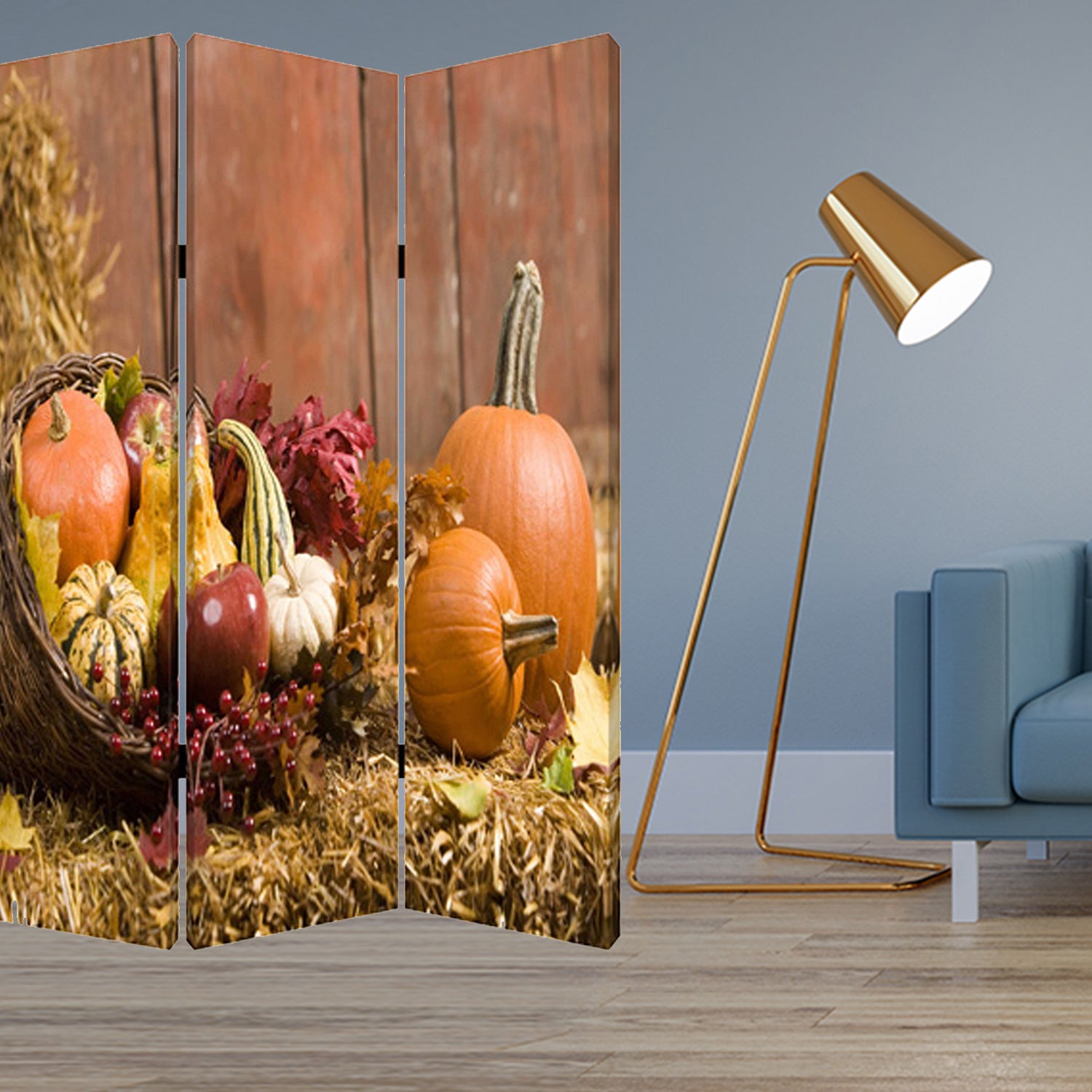 1 X 48 X 72 Multi Color Wood Canvas Harvest  Screen