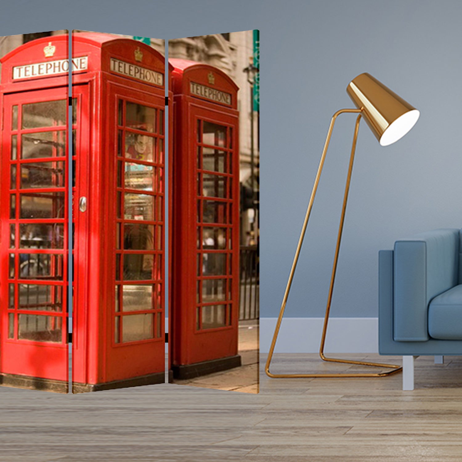 1" X 48" X 72" Multi Color Wood Canvas London  Screen