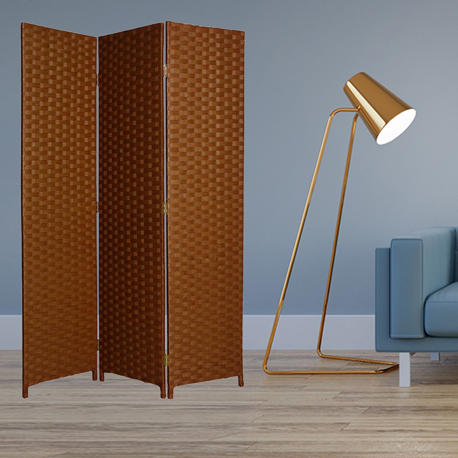 1" X 54" X 72" Dark Brown Wood  3 Panel Screen