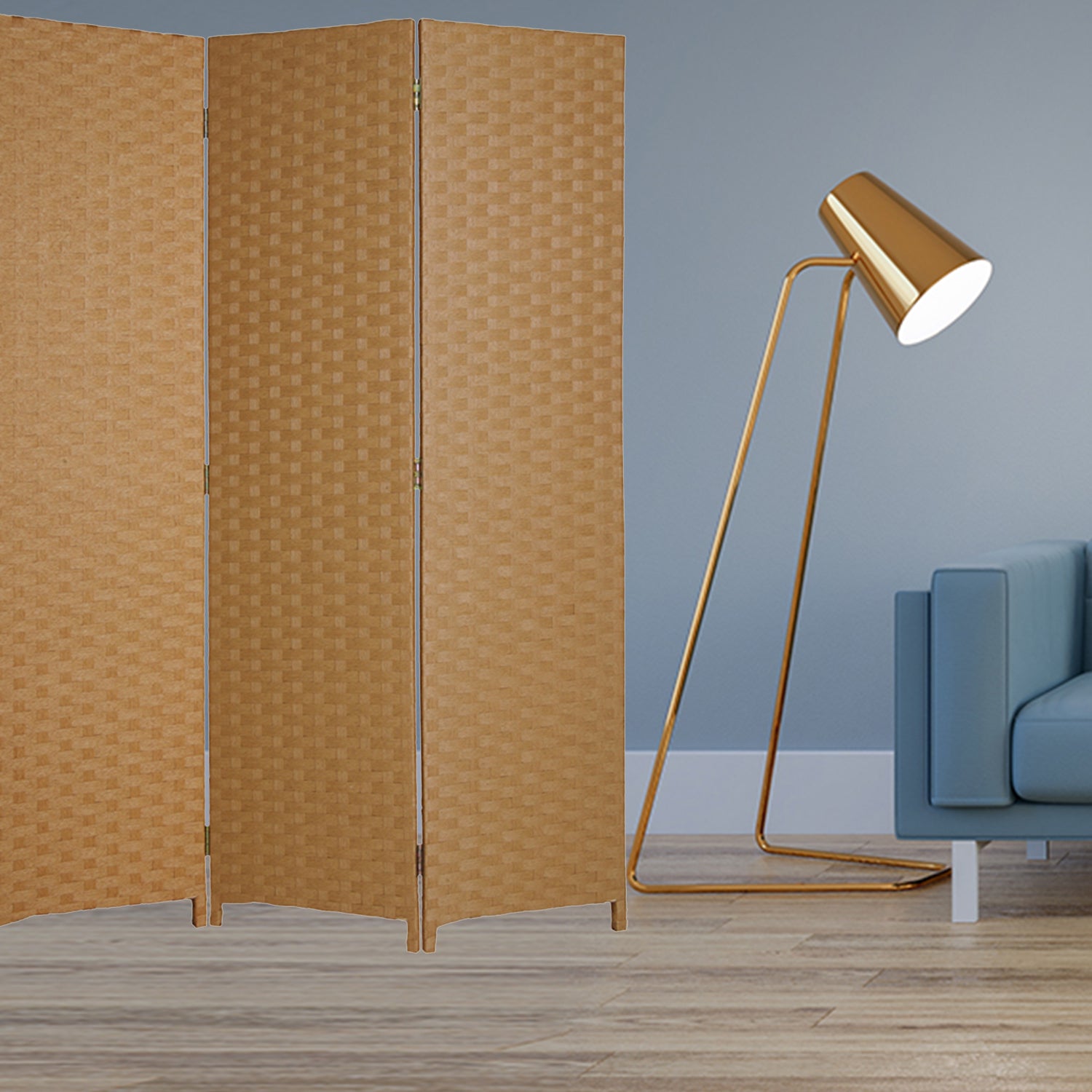 1" X 54" X 72" Dark Brown Wood  3 Panel Screen