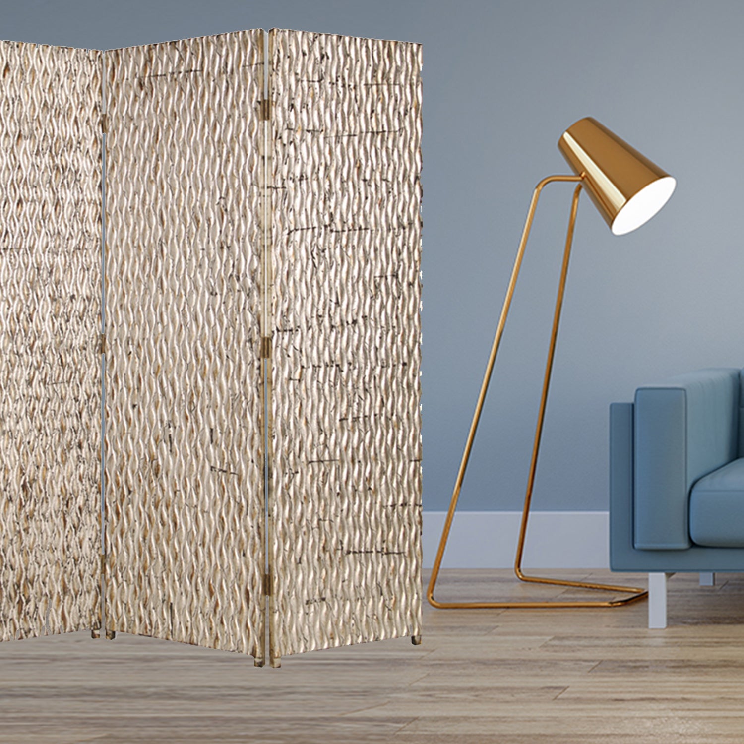 1" X 63" X 72" Silver Wood 3 Panel  Screen