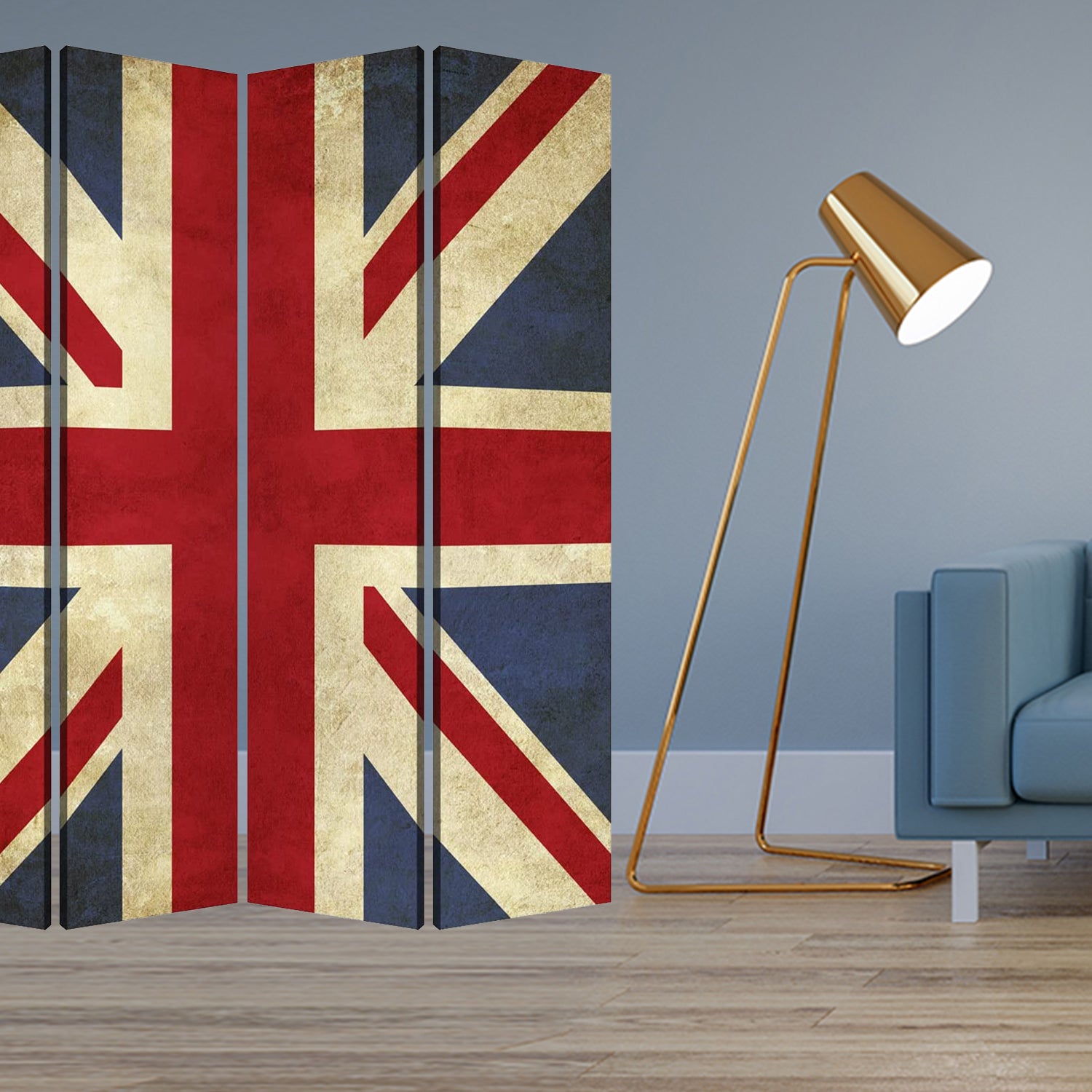1 X 84 X 84 Multi Color Wood Canvas Union Jack  Screen