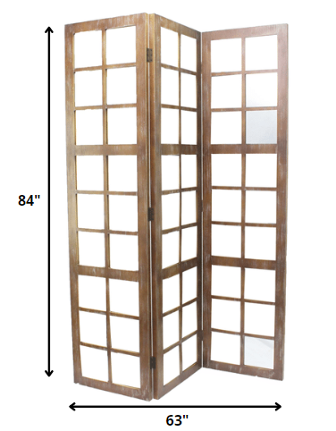 1 X 63 X 84 Brown Wood Mirror  Screen