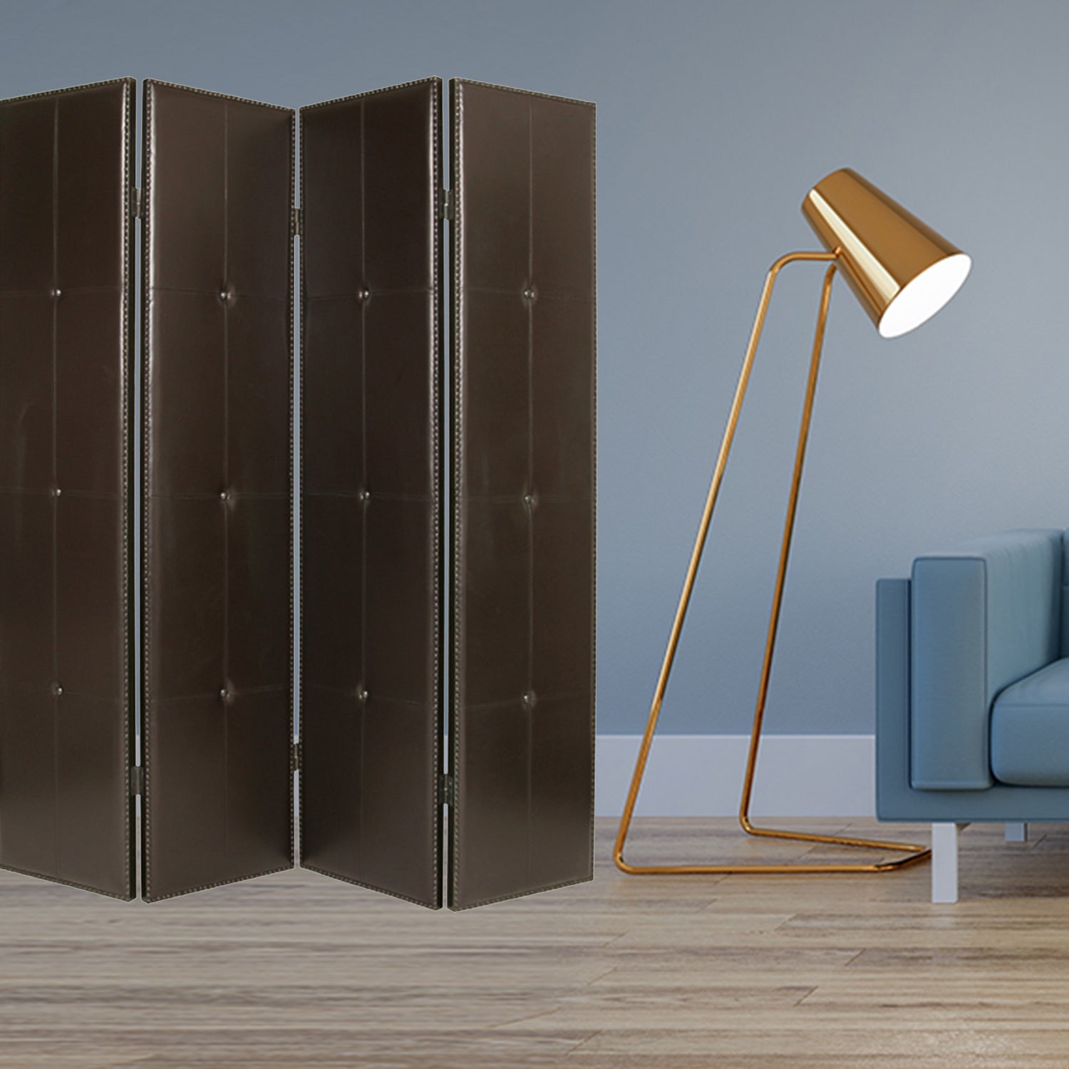 1" X 76" X 84" Brown Faux Leather  Screen