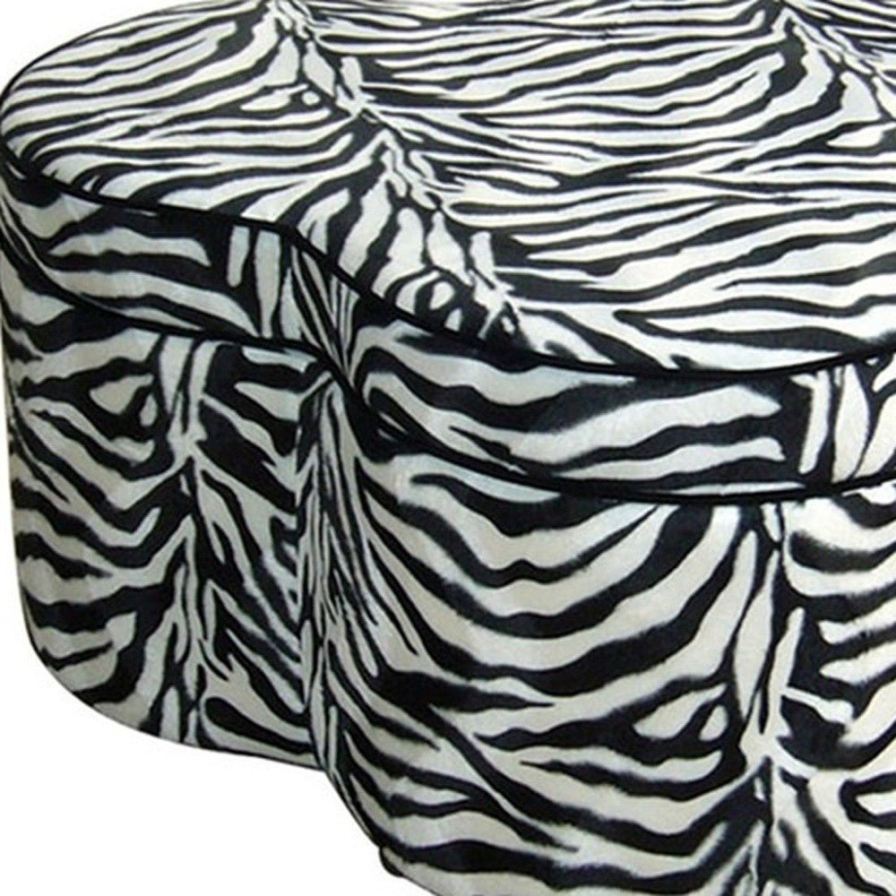 28" Black And White Polyester Blend Specialty Animal Print Storage Ottoman
