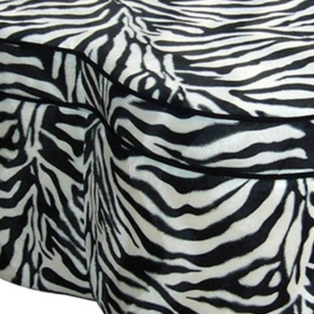 28" Black And White Polyester Blend Specialty Animal Print Storage Ottoman
