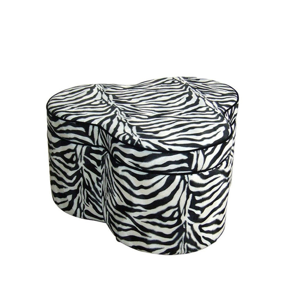 28" Black And White Polyester Blend Specialty Animal Print Storage Ottoman
