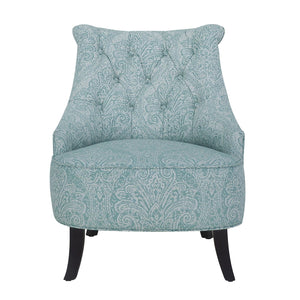 28" Shades Of Aqua And Brown Polyester Blend Damask Wingback Chair
