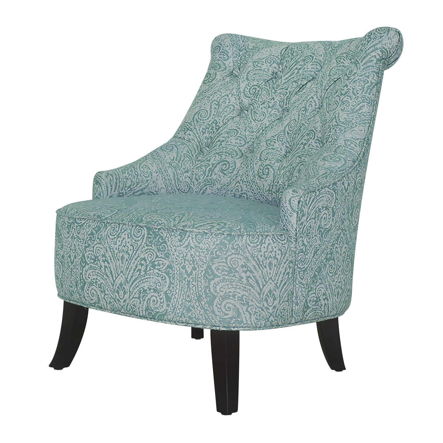 28" Shades Of Aqua And Brown Polyester Blend Damask Wingback Chair