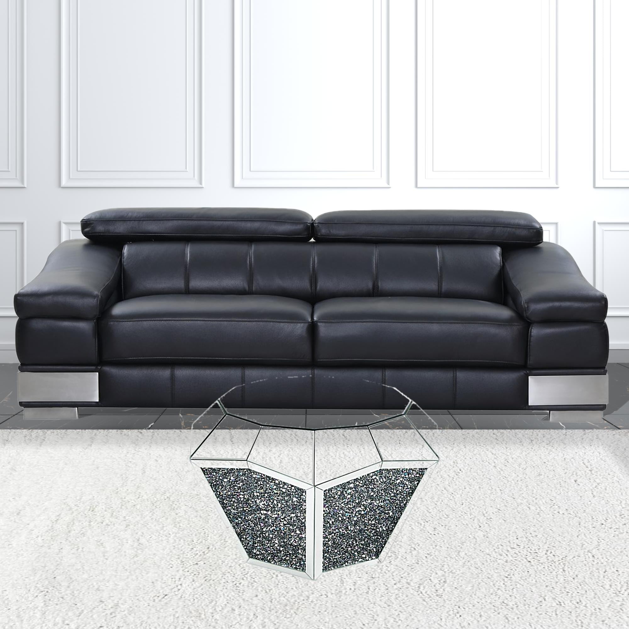 28" Silver And Clear Glass And Manufactured Wood Round Mirrored Coffee Table